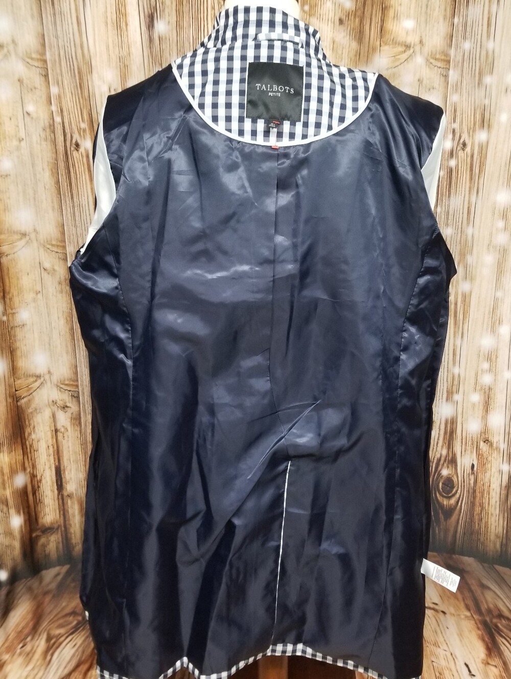 Talbots Womens XL Petite Navy Gingham Check Button Belted Trench Raincoat Jacket - Picture 9 of 12